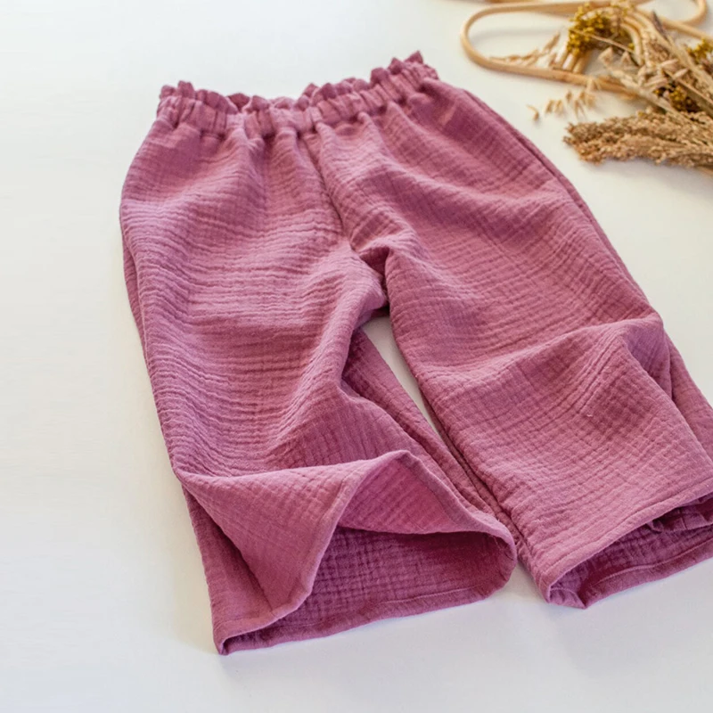Cotton Muslin Girls Wide-Legged Pants Summer Children Casual Elastic Waist Loose Pants Kids Culottes TZ430 girls pants kids pants girls trousers