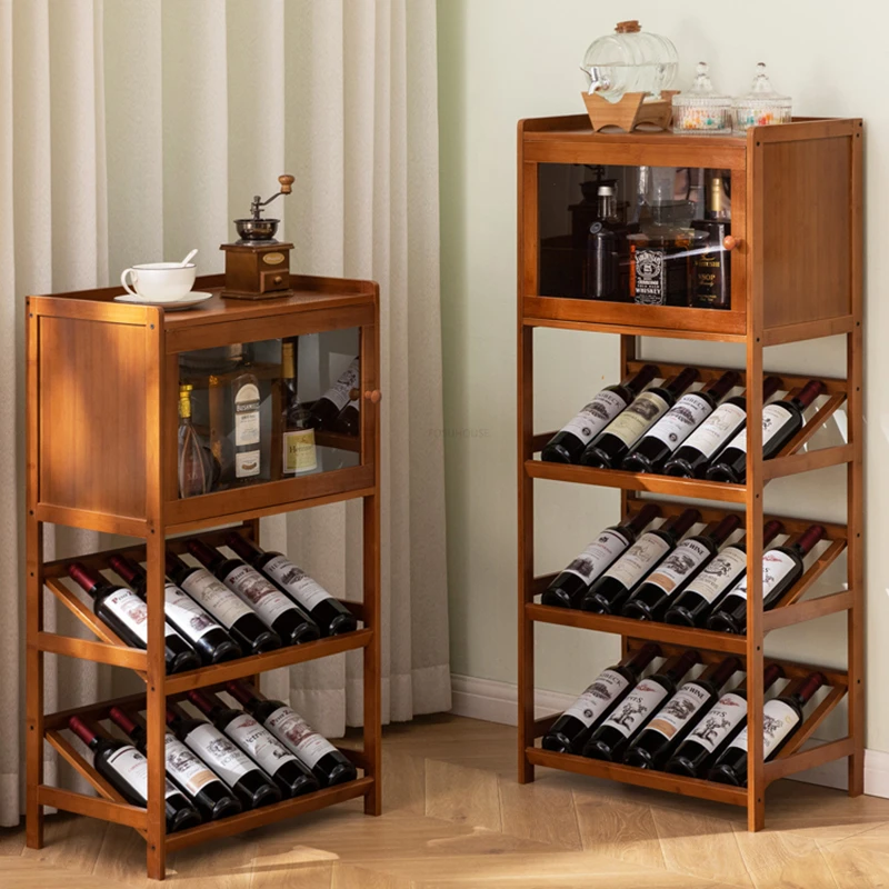 European Bamboo Wine Cabinets Home Restaurant Multi-layer Display Wine Racks Simple Floor-to-ceiling Living Room Cabinet