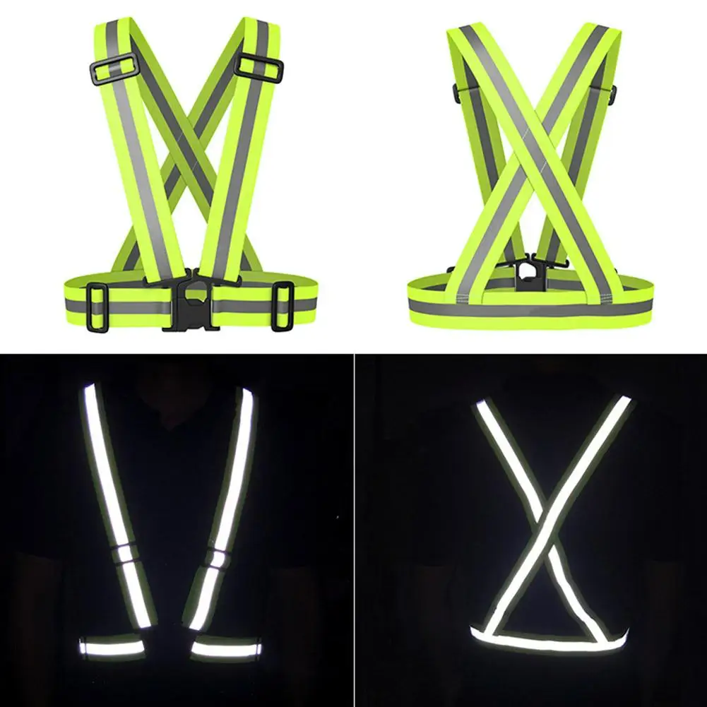 Reflective Safety Vests Lightweight Adjustable Elastic Vest Jacket Reflective Strips For Traffic Control Running Cycling