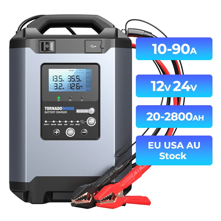 

TOPDON Tornado90000 Support Multi-battery Intelligent Portable Lead Acid Smart 12V 24V Volt Auto Battery Charger For Car Battery