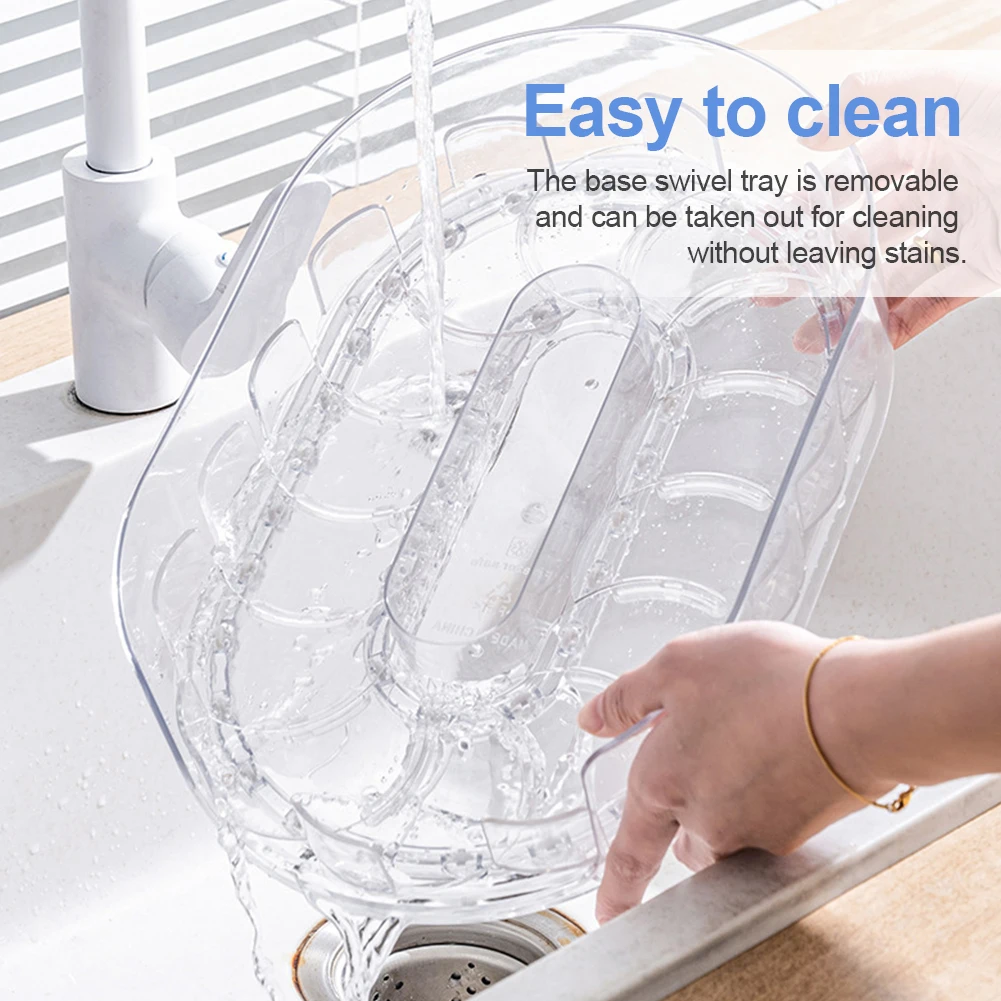 Kitchen Drinks Seasoning Storage Shelf with Capacity Transparent Turntable Organizer for Home Cabinet Counter Bedroom Dining