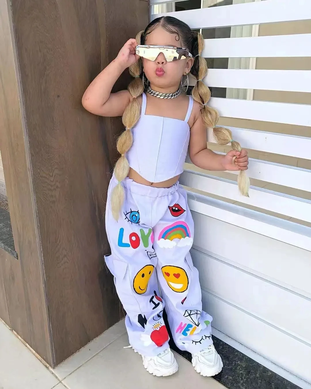 

2-Piece Girls Summer Suspender Top Playful Long Pants Outfit Casual Set for Trendy Kids Daywear Fashion Closes For 3 4 5 6 7 8Y