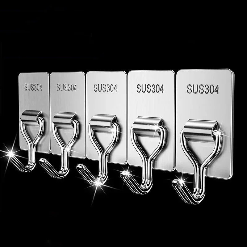 Self-Adhesive Towel Hooks 304 Stainless Steel Multi-Purpose Storage Hooks Home Kitchen Bar Key Bathroom Hangers Accessories