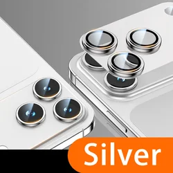 Premium Armor Camera Lens Protector with Tempered Glass and Metal Ring - Orange - iPhone 17 Pro Max (Silver)