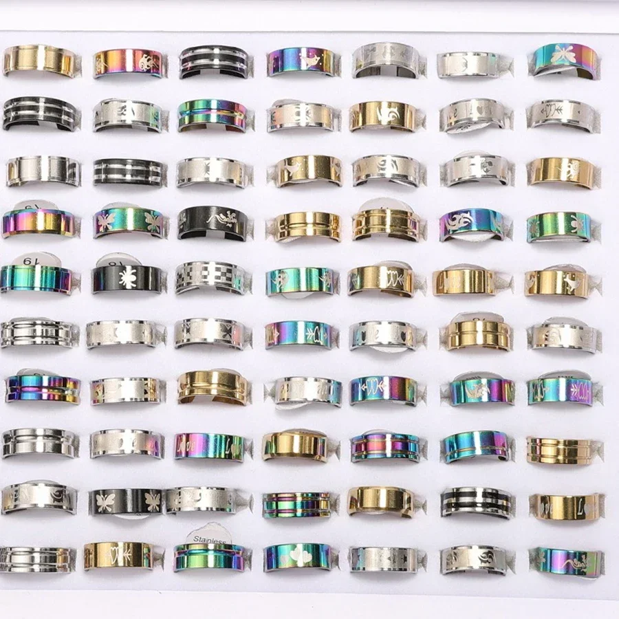 10Pcs 316L Finger Rings Stainless Steel Couple Rings Set - Punk HipHop Trendy Unisex Wedding Party Daily Wear Jewelry Gift