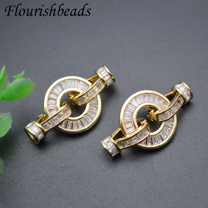 Gold Color Pave CZ Beads Round Connector Clasps Components Jewelry Findings DIY Pearl Necklace Bracelet Accessories