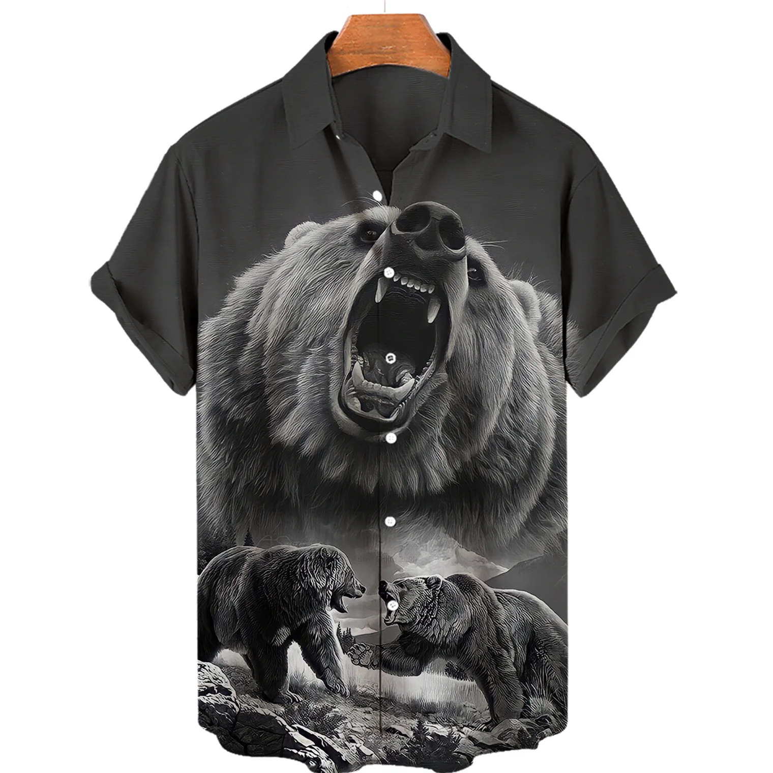 Vintage Bear Animal Men's Casual Hawaii Shirt 3D Print Short Sleeve Harajuku Streetwear Camisa Male Social Casuais Blouse Men