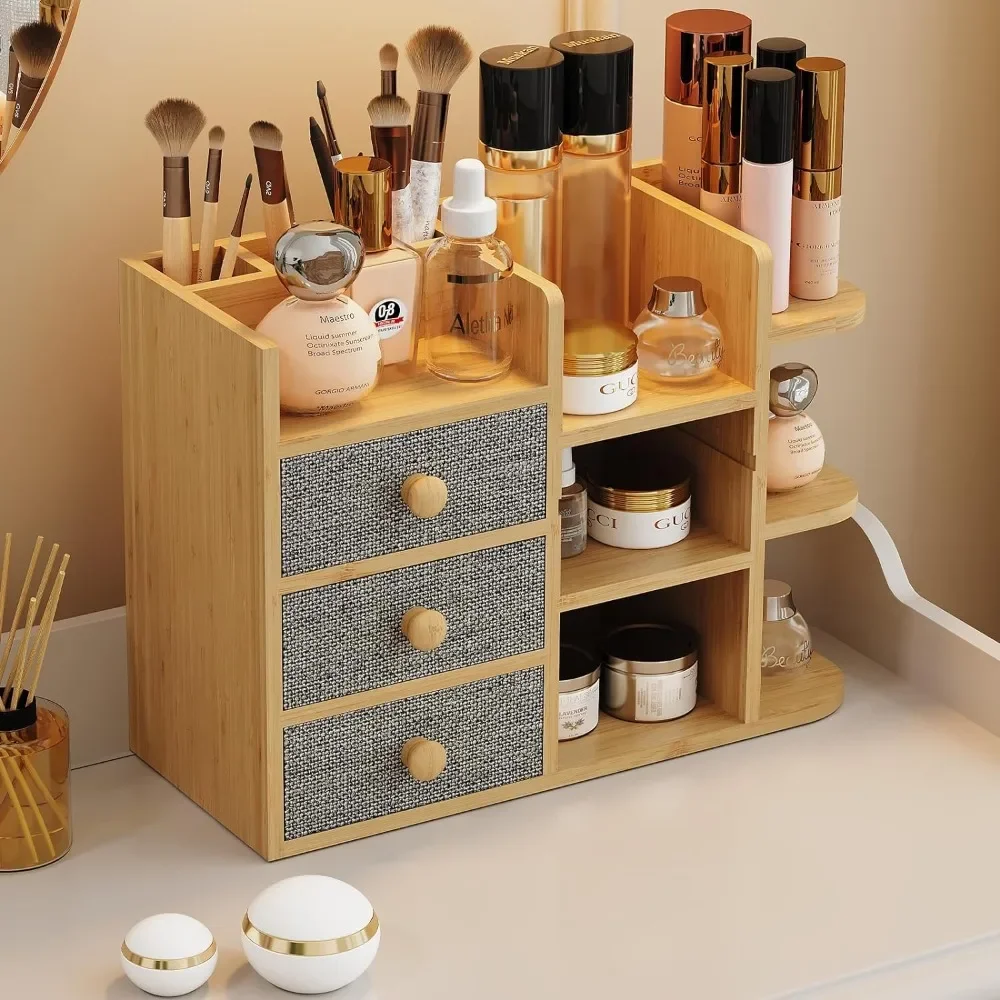 

Makeup Organizer Countertop,Large Capacity Cosmetic Skincare Organizers With 10 Shelf,Make Up Organizers With 3 Drawer For Count
