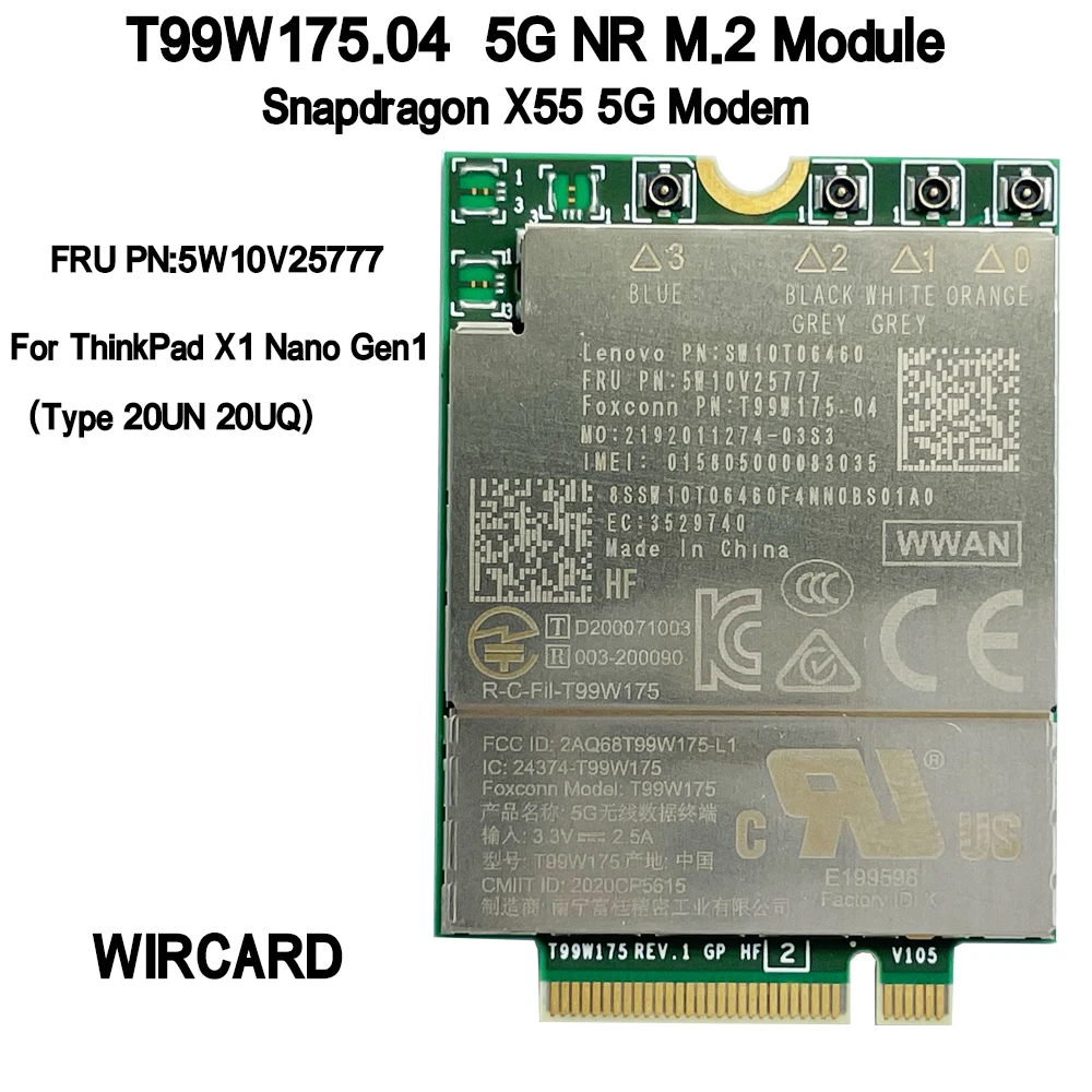 Cartão para Thinkpad T99w175 T99w175.04 5g nr M.2 Fru 5w10v25777 X55 5g Modem para x1 Nano Gen1 Laptop Wircard5g