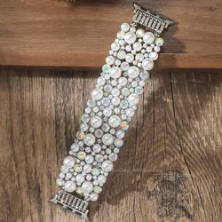Women's Bling Elastic Bracelet Watch Band with Stretch Strap - S10 - 46mm(42 - 44 - 45mm) (Silver)