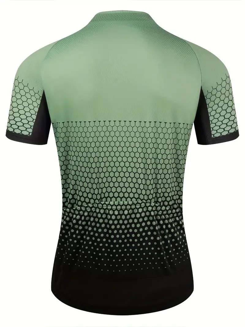 Quick Dry Men's Cycling Jersey , Moisture Wicking , Green Breathable MTB Mountain Bike Shirt for Biking & Riding Sports