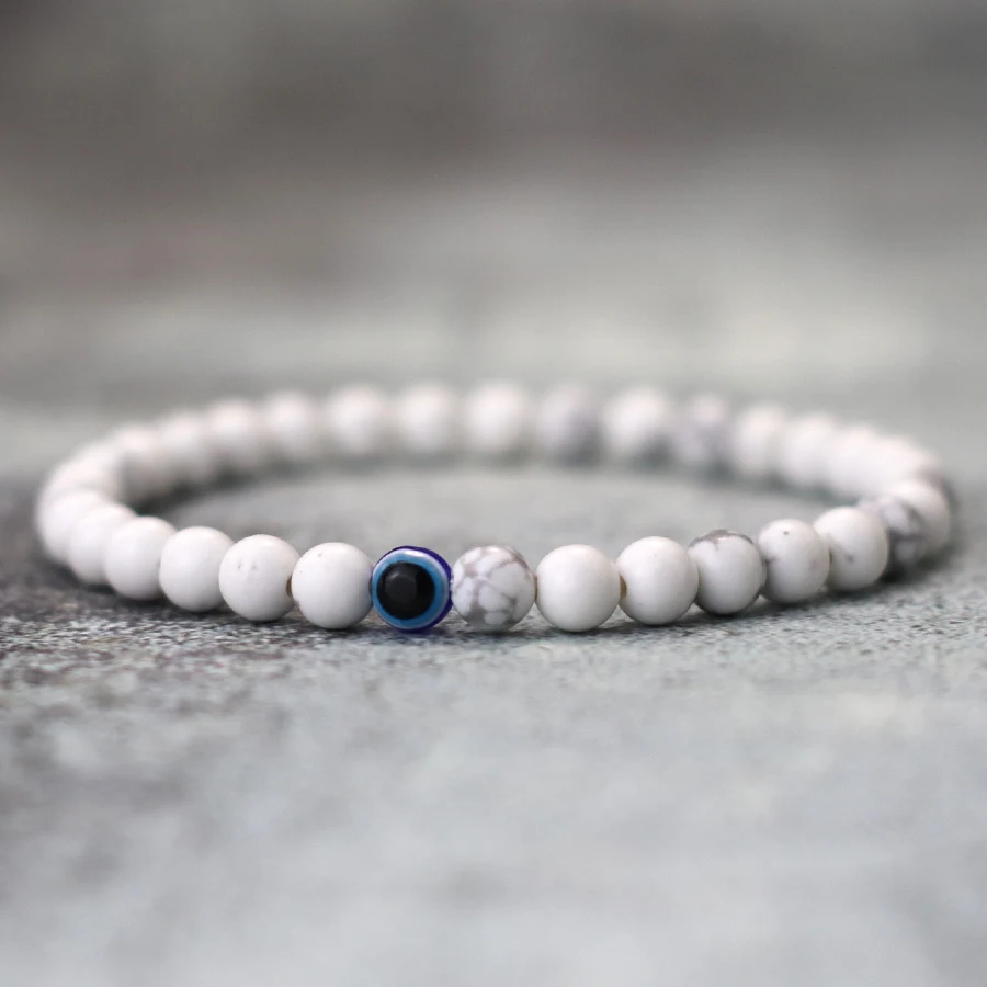 2024 neue minimalist ische Naturstein Armband Unisex Truthahn Symbol böse Augen Braslet 6mm Lapislazuli weiß Howlite Perlen Armband