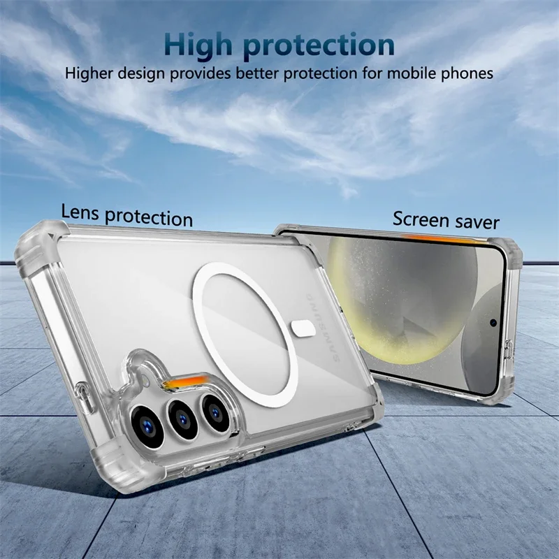Shockproof Armor Transparent Case For Samsung Galaxy S25 S24 S23 S22 S21 Note 20 Ultra Plus S23FE S24FE For Magsafe Charge Cover 5