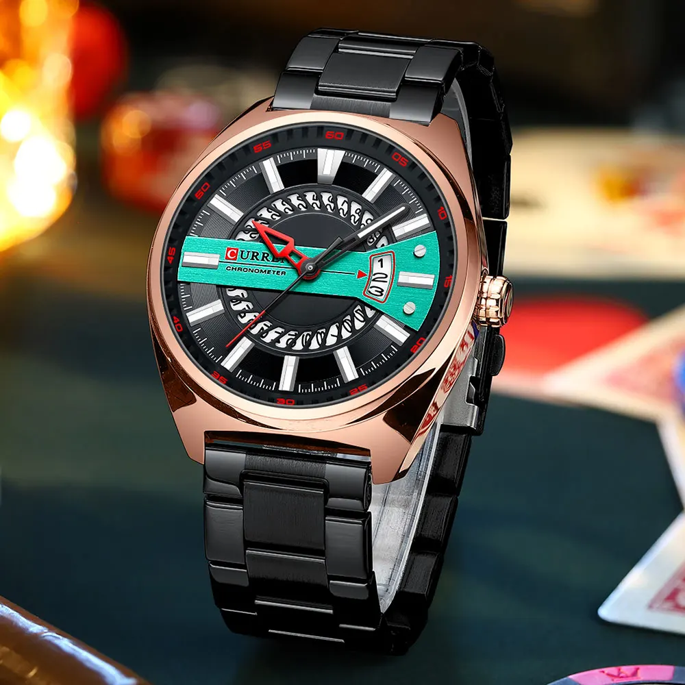 Relógio esportivo casual masculino de pulso azul de aço inoxidável com data automática de quartzo à prova d'água_voghion.com