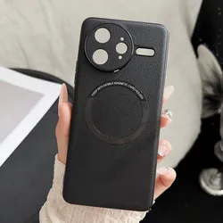 Luxury PU Leather Wireless Charging Protective Phone Case in Elegant Shell Design for POCO F7 Ultra (Black)