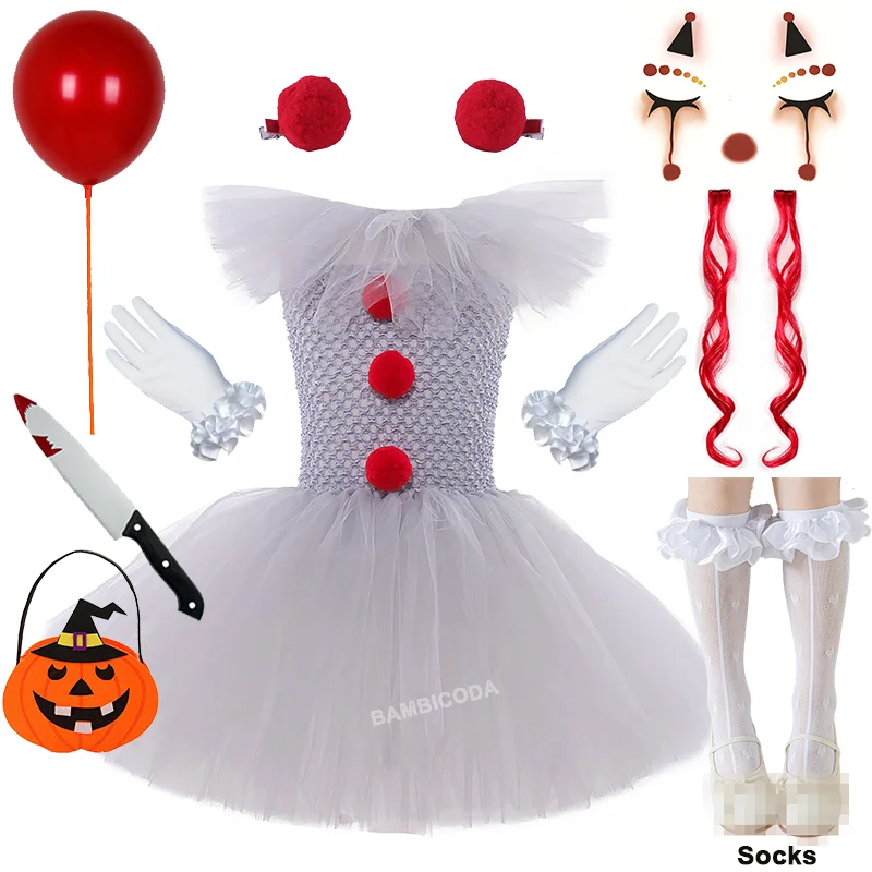 Cosplay Costume Kids Girls Dress Halloween Dress Outfit Gray Joker Girls Halloween Costume 2-12Y