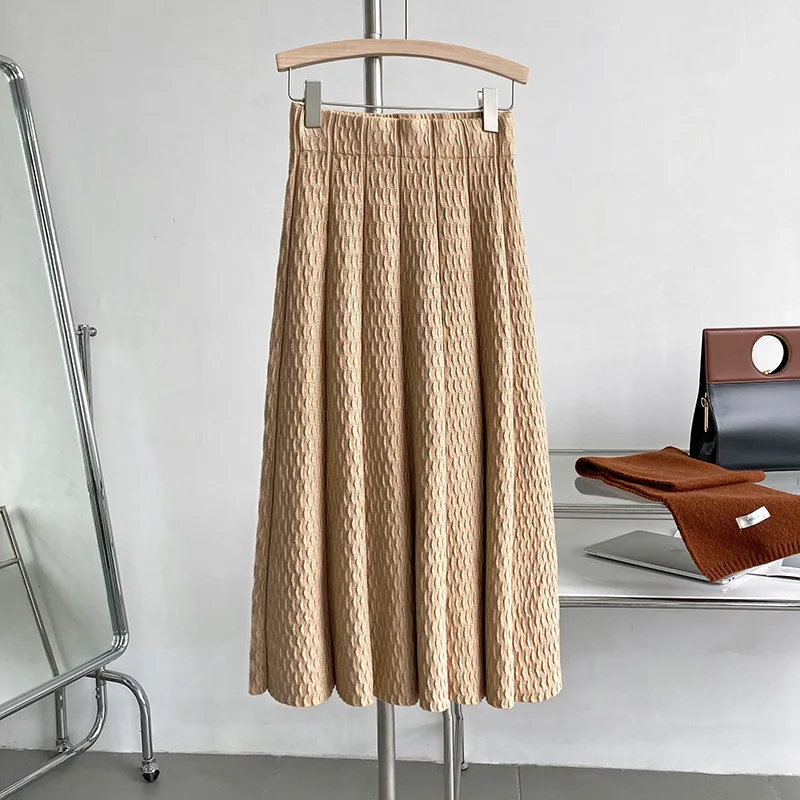 2022 Winter Women Skirt Elastic High Waist Kintted Skirts Women Fashion Casual Pleated A-Line Skirts Faldas Femme Streetwear cute skirts