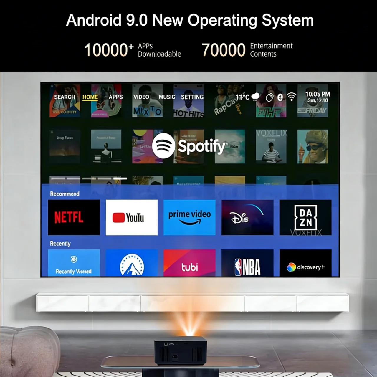 VOXFLIX VF71 풀 HD 1080P 23000:1 명암비 35000 루멘 자동 초점 프로젝터 홈 시어터 지능형 프로젝션