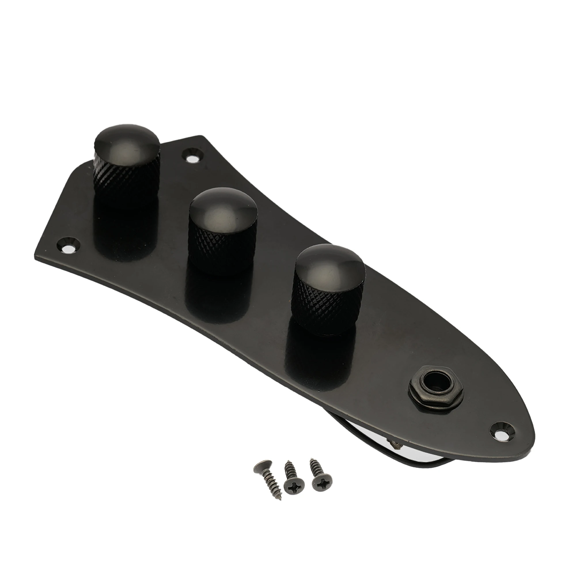 Musiclily Loaded Prewired Jazz Bass Control Plate For J Bass Style Guitar, Black Guitar Parts