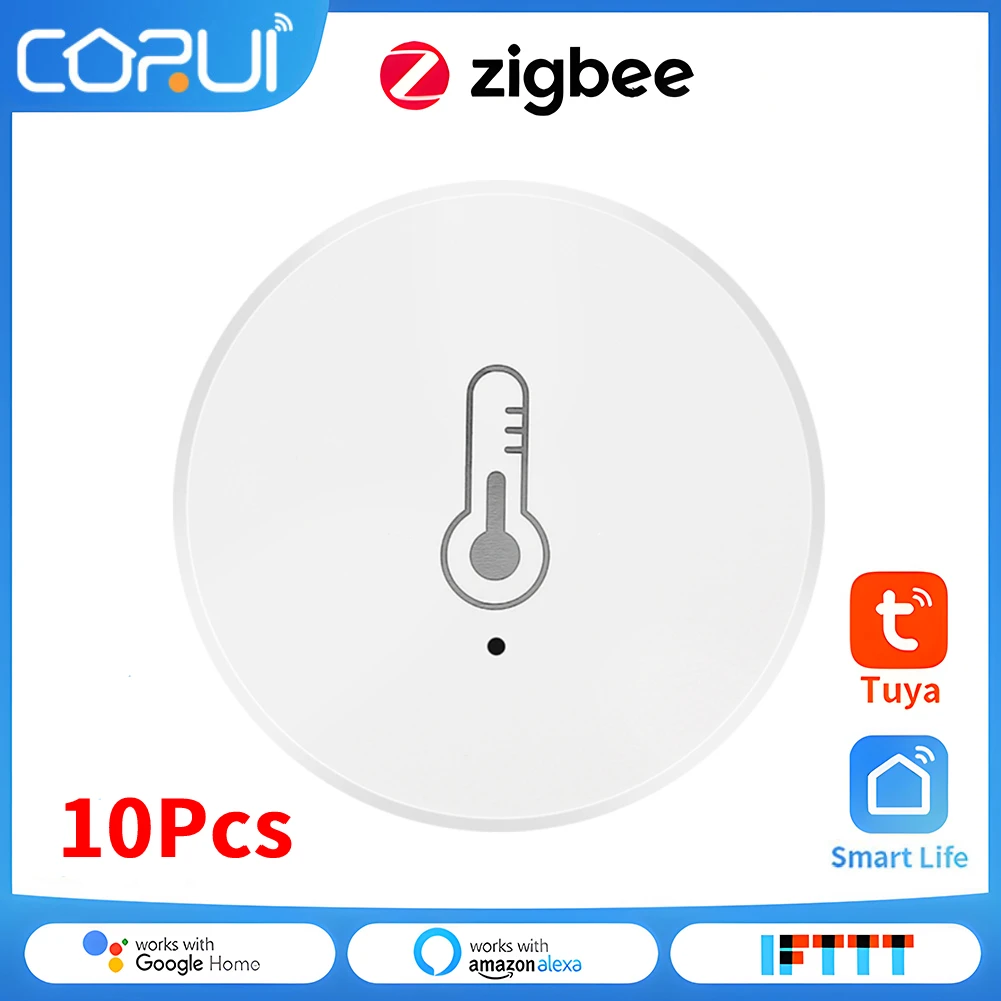 

CORUI 10PCS ZigBee Tuya Temperature And Humidity Sensor Battery Powered Smart Home Security Building Automation Alexa Google