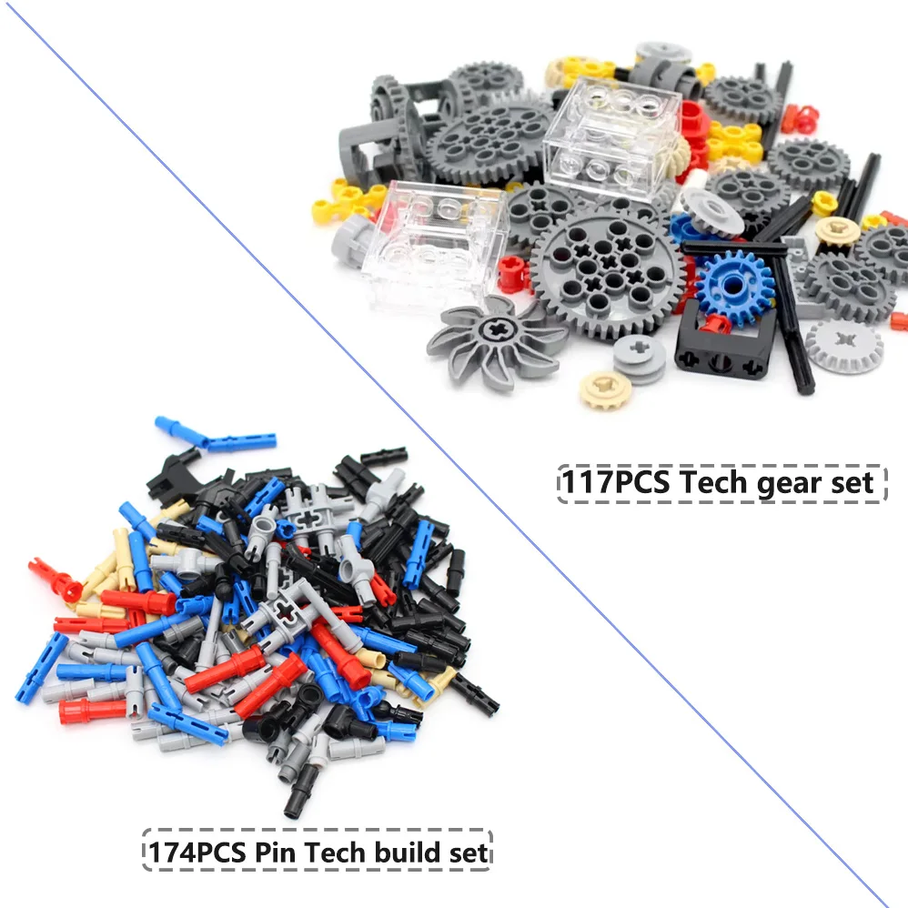 117PCS Variable Speed Gears Set Technical Gears Building Blocks Parts Kit 174PCS Pin Tech Toys Bricks Model DIY Toys Accessories