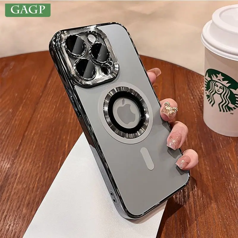 Placca Titanio Grigio Logo Foro Magsafe Custodia Per Iphone 12 13 14 15 Pro Max 15 Plus Iphone 15Pro Magsafing Cover Magnetica