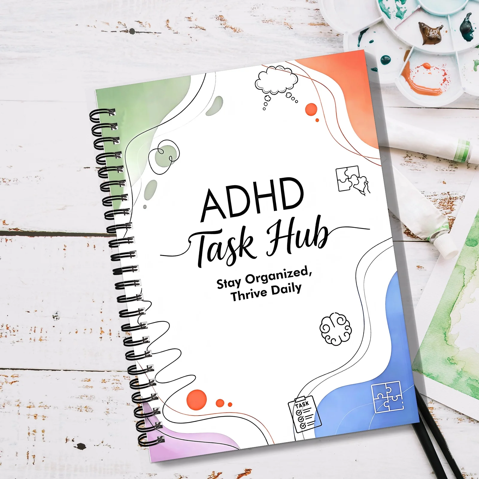 1-teiliger ADHS-Planer, Fokus & Produktivität: Aufgabenmanagement-Zentrum mit farbcodierten Abschnitten für Anrufe, E-Mails, Aufgaben und Terminvereinbarungen – Detail 6