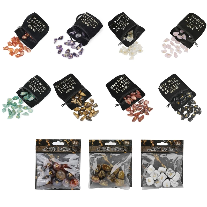 

A2UF Runes Stone Divination Natural Carved Reiki Healing Therapy Engraved Energy Kit