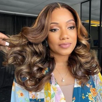 100% Human Hair Highlight Bouncy Loose Curly Lace Wig 250 Density Burmese Ombre Blond Body Loose Wave 13x4 Full Lace Frontal Wig