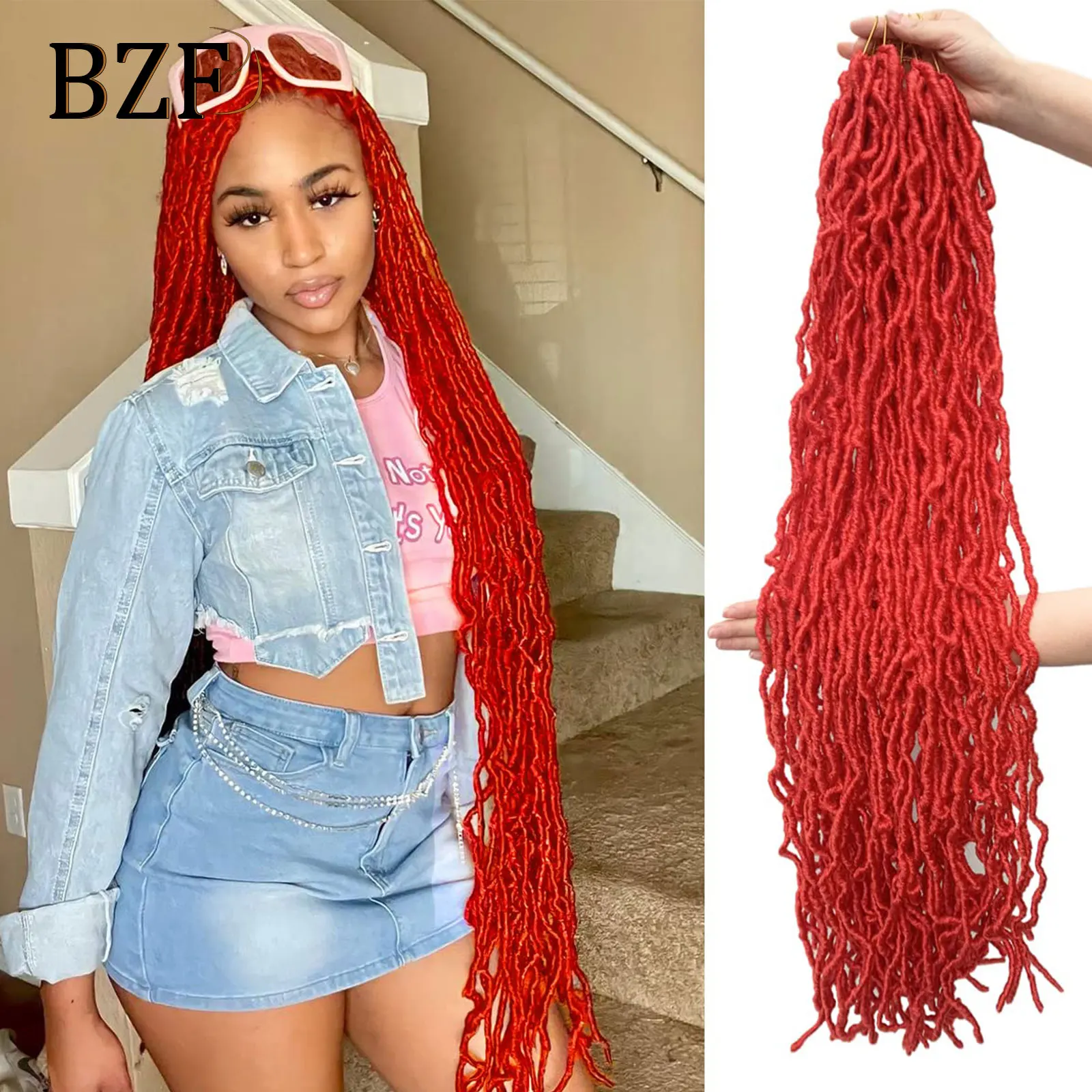 36Inch Pink Soft New Faux Locs Crochet Hair Braids Synthetic Blonde Goddess Nu Locs Braiding Hair Extensions PreLooped