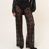 Sexy Femmes Sheer Lace Pants Transparent Gothique Taille Haute Large Jambe Flare Pantalon Dames Bell-Bottoms Pantalons Club Streetwear 1