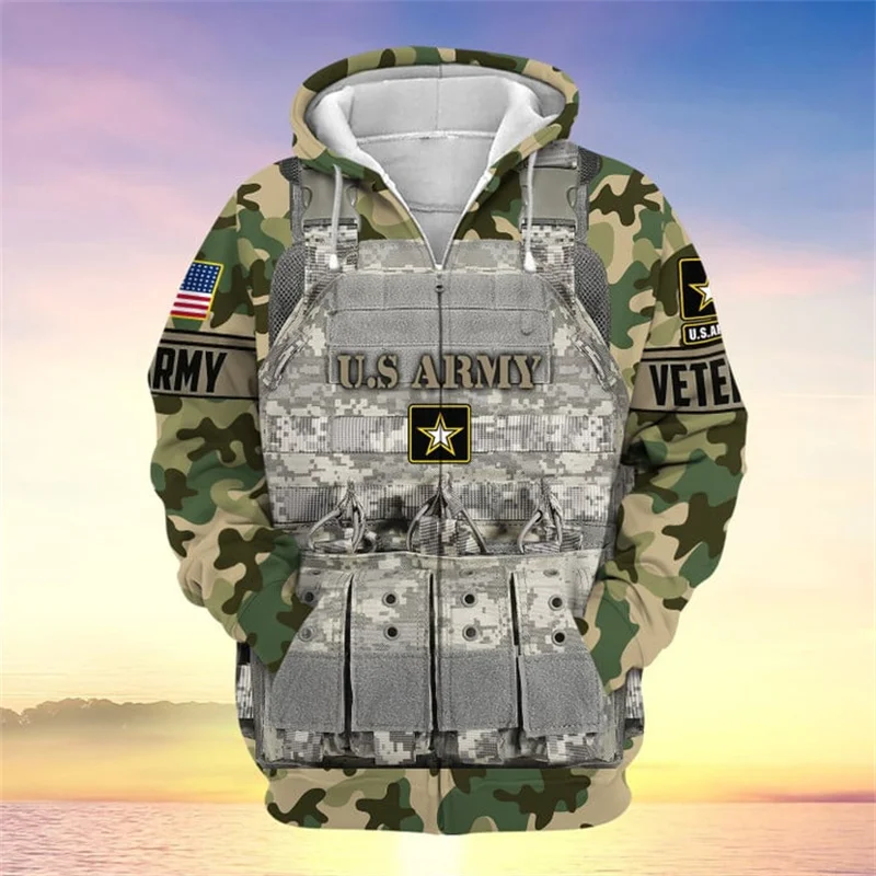 

3D Print UNITED STATES Veterans Soldiers Armys Zip Up Hoodies For Men Fashion Streetwear Cool Kids Zip Up Hoodie Camouflage Tops