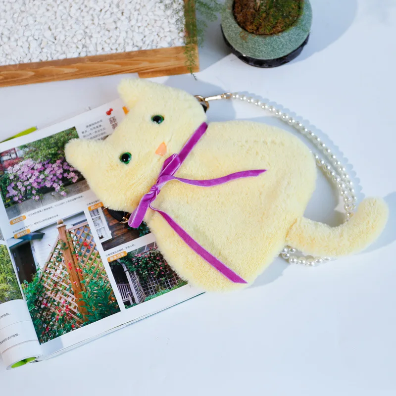 Girls Cute Plush Mobile Phone Bag Cat Crossbody Mini Purse Wallet Shoulder Bag Teen Handbags