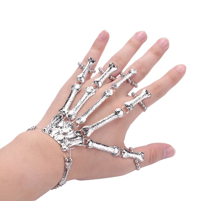 Skeleton Bones Bangle Punk Wristband Halloween Hand Bracelet Skeleton Metal  | eBay