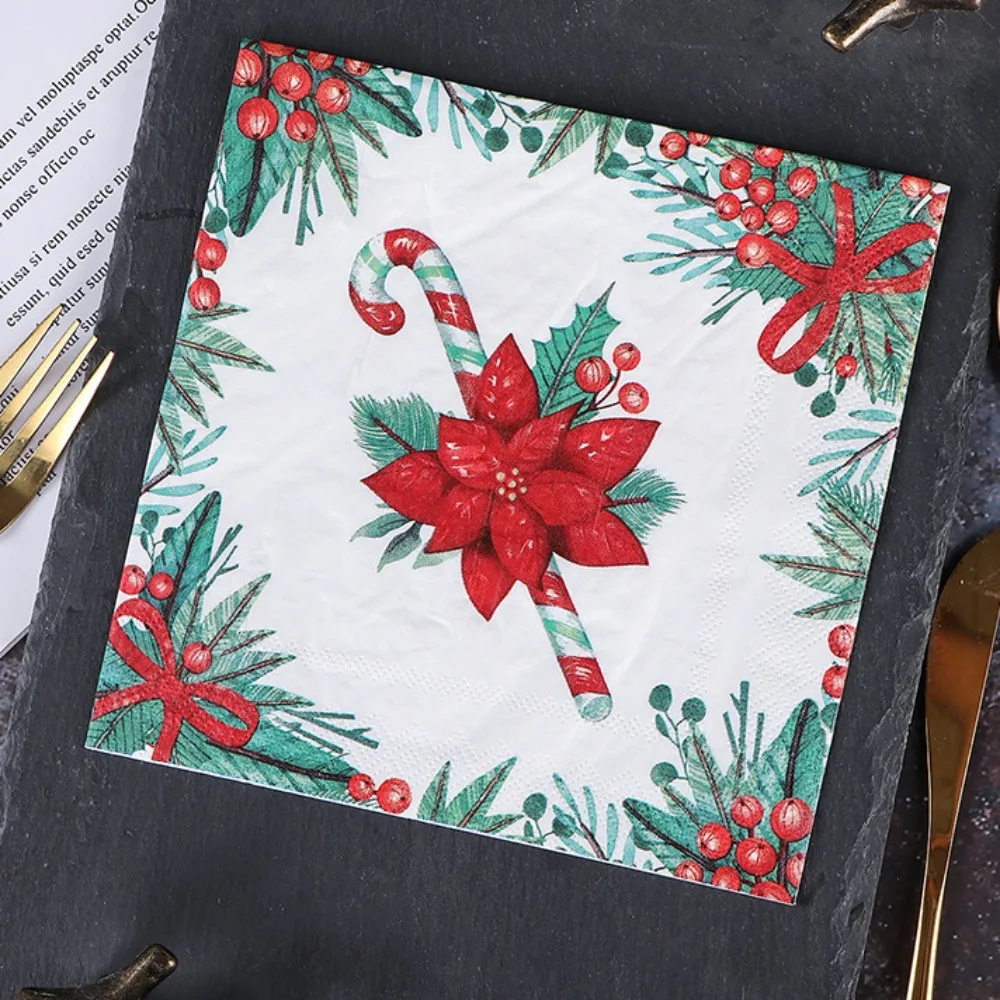 Description Picture 6 of item20Pcs/pack Vintage Christmas Series Printed Paper Disposable Tableware Napkin Tissues DIY Xmas Party Decoration