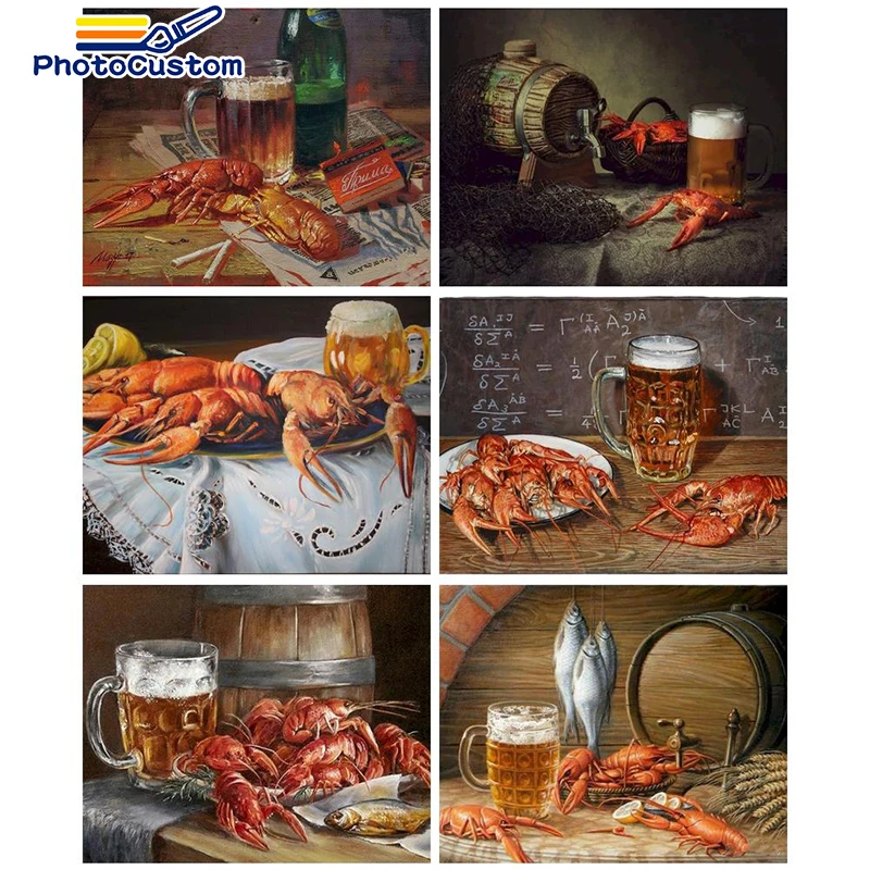 

PhotoCustom Oil Painting By Numbers Food DIY For Adults Kid Picture Drawing Home Wall Decor Crawfish Coloring On Canvas Artwork