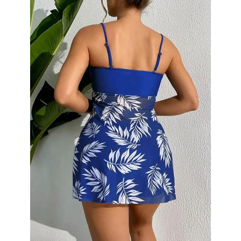 2025 Women’s Tankini with Shorts – Short Dress Style, Padded Printed Two-Piece Swimsuit for Summer Beachwear Beachwear Swimwear