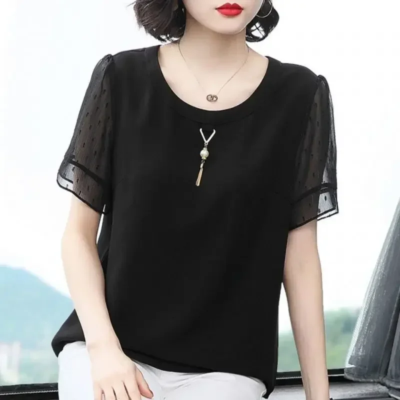 

Casual Solid Color All-match Shirt Women's Clothing Loose Summer Three-dimensional Decoration Stylish Short Sleeve Blouse B61