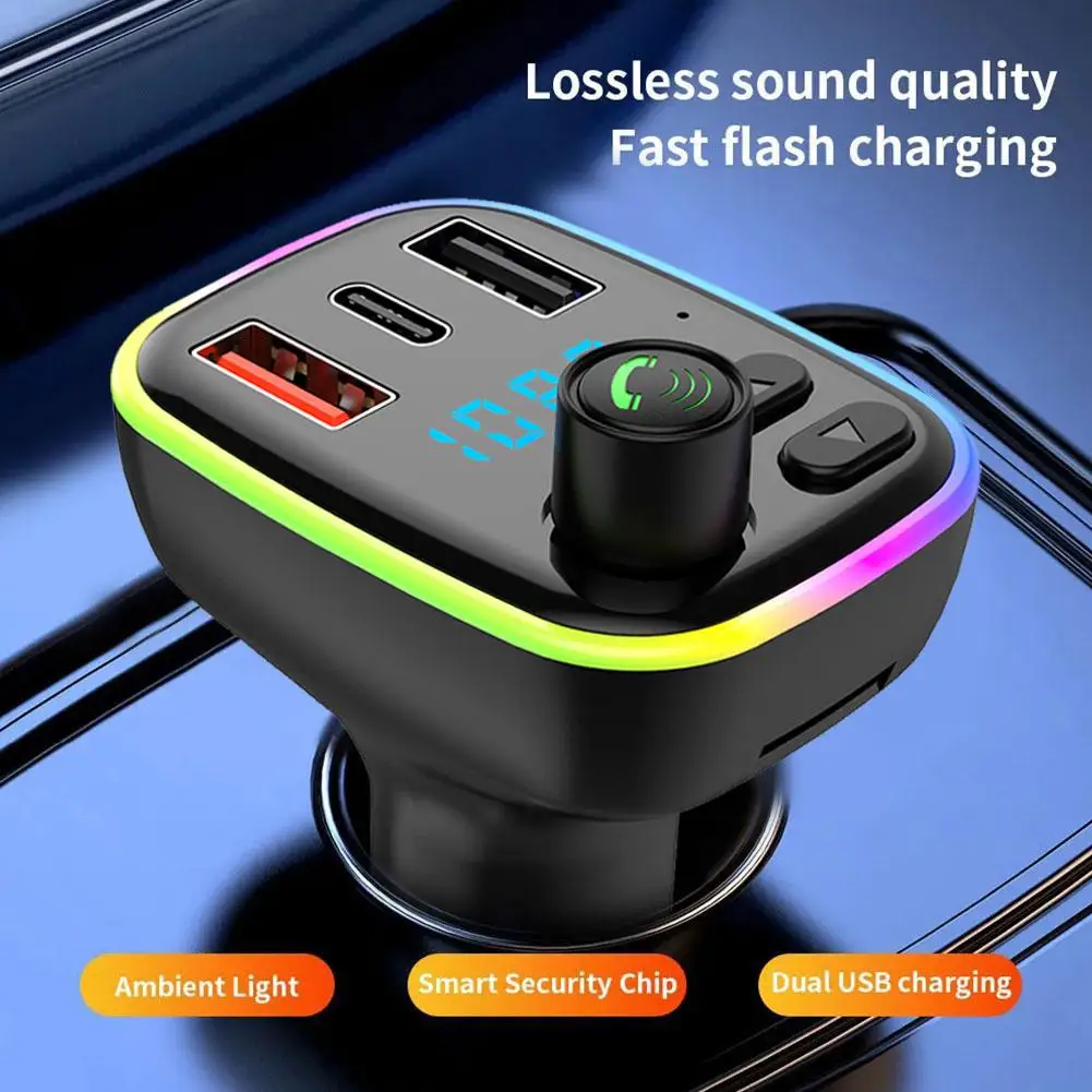 

Car Bluetooth 5.0 FM Transmitter PD Type-C Dual USB Lossless Light Fast Backlit LED MP3 Player Atmosphere Charger Music 4.2 H2T0