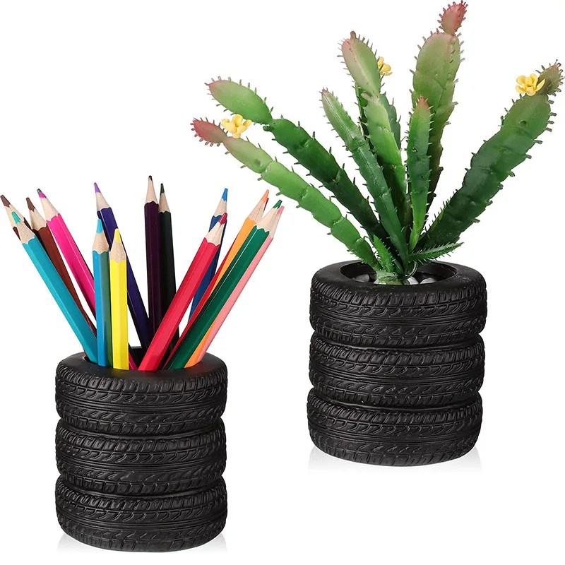 1/2pcs Creative Tire shaped Pen Holder School Stationery Supplies Pencil Holder Storage Bucket Unique Office Desk Organizer