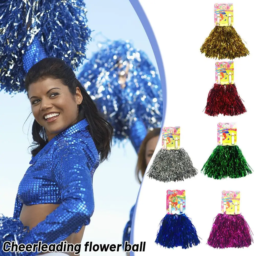 Cheerleading Pom Poms With Handle Cheer Balls Gold Yellow Pink Red Green Blue For Hand Dance Women Girl Kids Pompoms Accessories