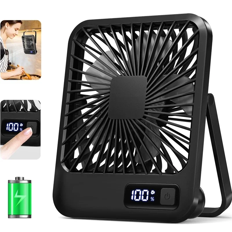 Portable Rechargeable Desk Fan with Adjustable Tilt & Power Display, Ultra Quiet with 5 Speeds