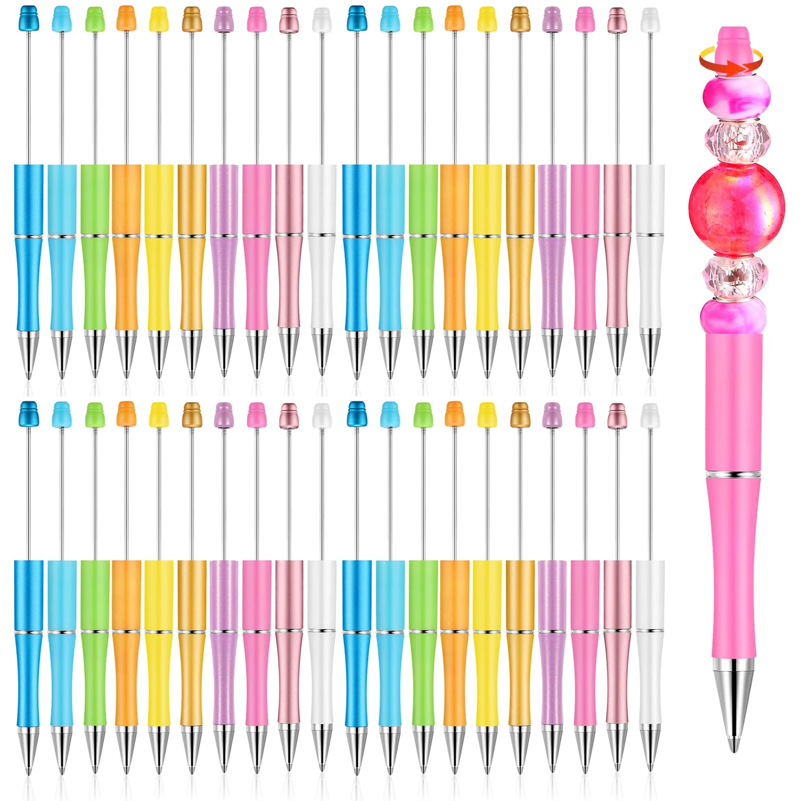 40Pcs/Lot Ballpoint Pen Diy Bead Pen Plastic Printed Bead Pen School Office Writing Supplies Stationery Wedding Gift