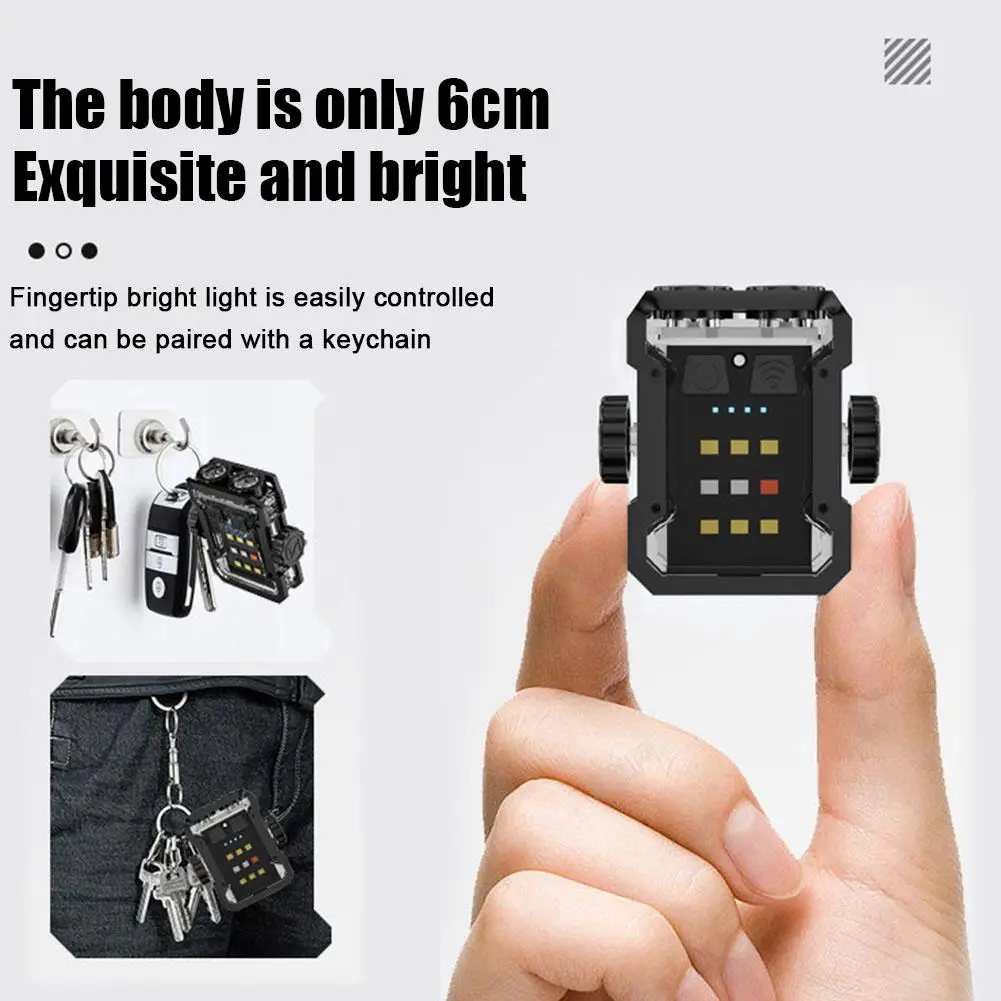 Multifunctional Keychain Lamp USB Rechargeable Dual Flashlight Mini Pocket Magnetic Torch Work Lights Warning lights Outdoor