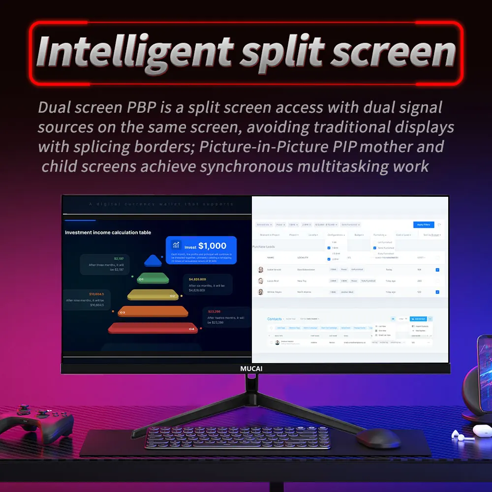 MUCAI ̵ ÷ 21:9 WFHD IPS ũž LED ̸ ǻ ȭ, DP, 2560*1080  ƴ, 29 ġ , 200Hz