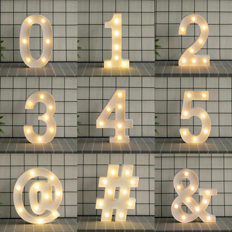 

Alphabet Letter LED Lights Luminous Number Lamp Night Light for Home Wedding Birthday Party Decoration Nightlights Bedroom Gift