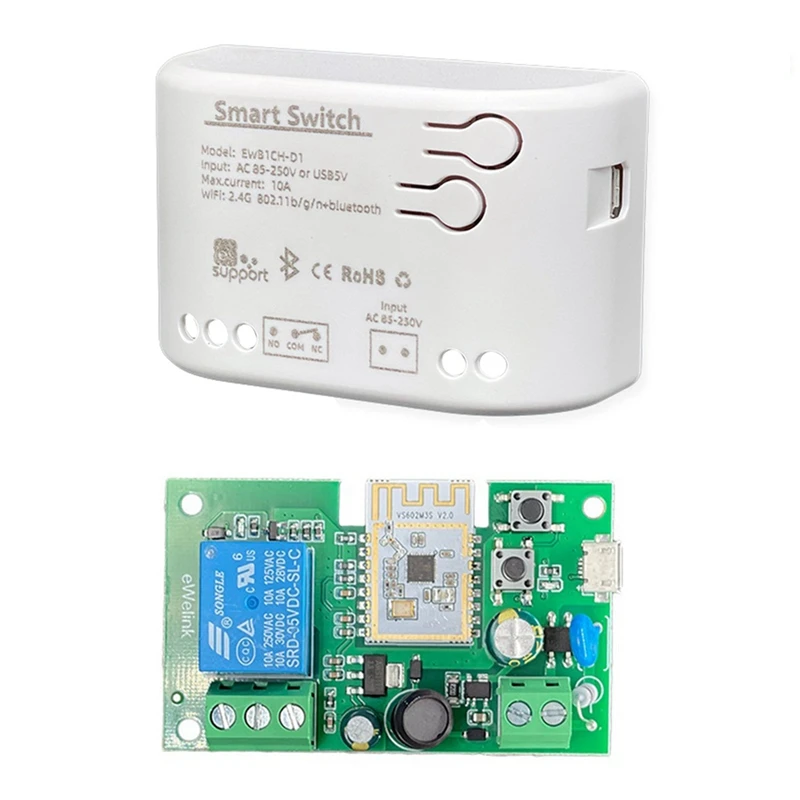 

1 шт. умный Wi-Fi модуль переключателя двигателя Wifi + Bluetooth 1-канальное реле дистанционного управления Ewelink для Alexa Google Home Белый пластик