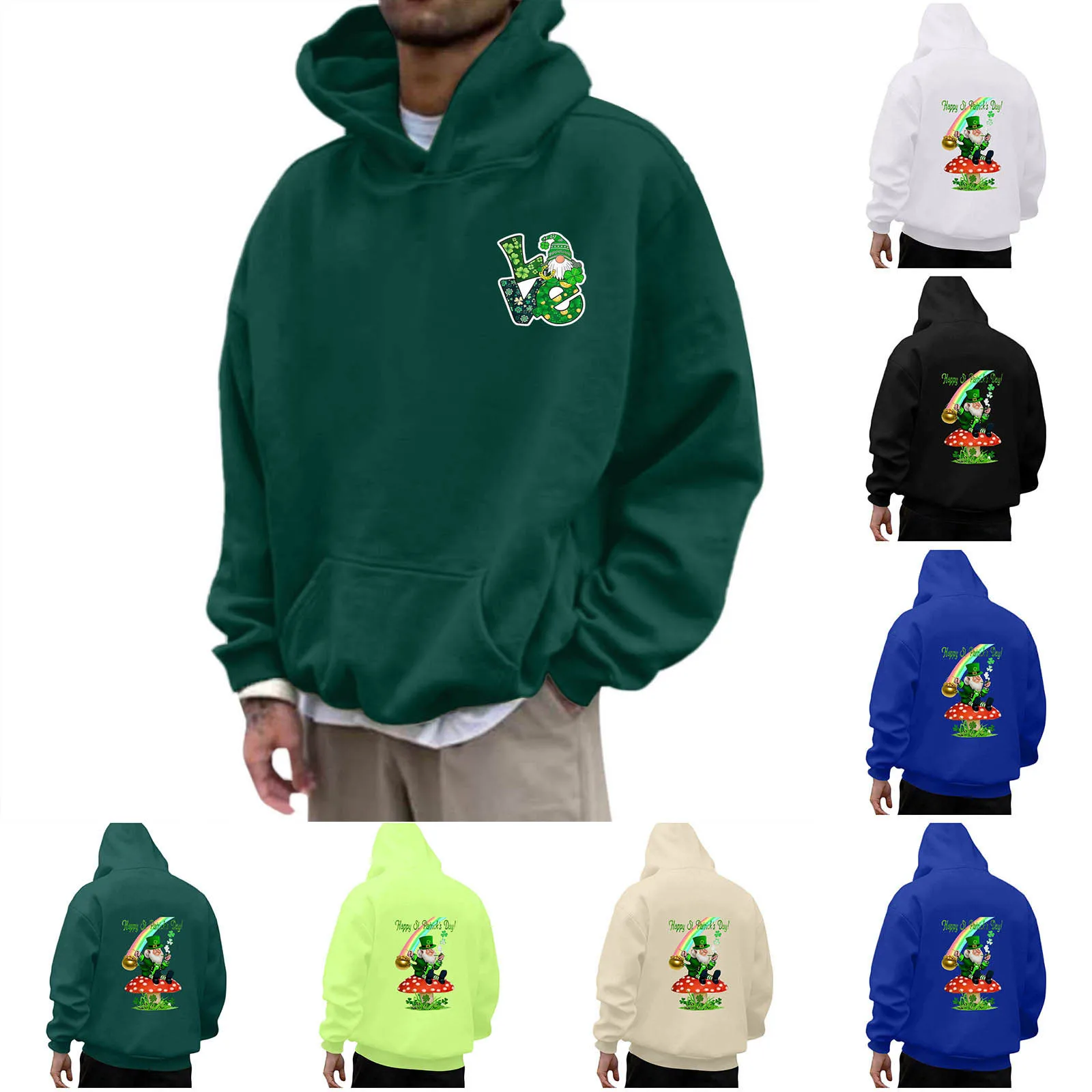 

Mens Autumn And Winter Fashion Casual StPatrick Printed Long Sleeved Hoodie Sportswear Retro American Outdoor Clothing