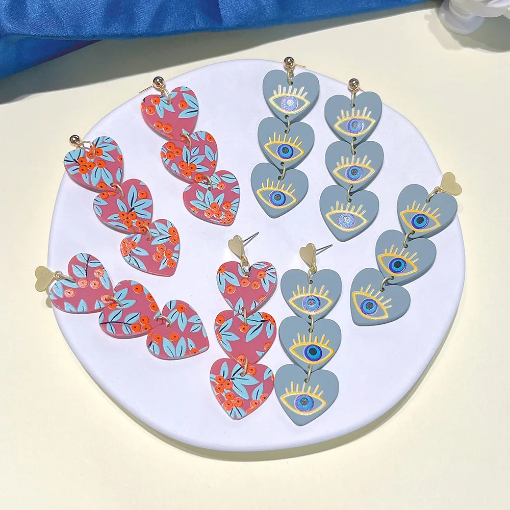 

Vintage Lucky Turkish Evil Eye Acrylic Earrings Hip Hop Blue Eyes Heart Drop Earings for Women Valentine's Day Jewelry Gift