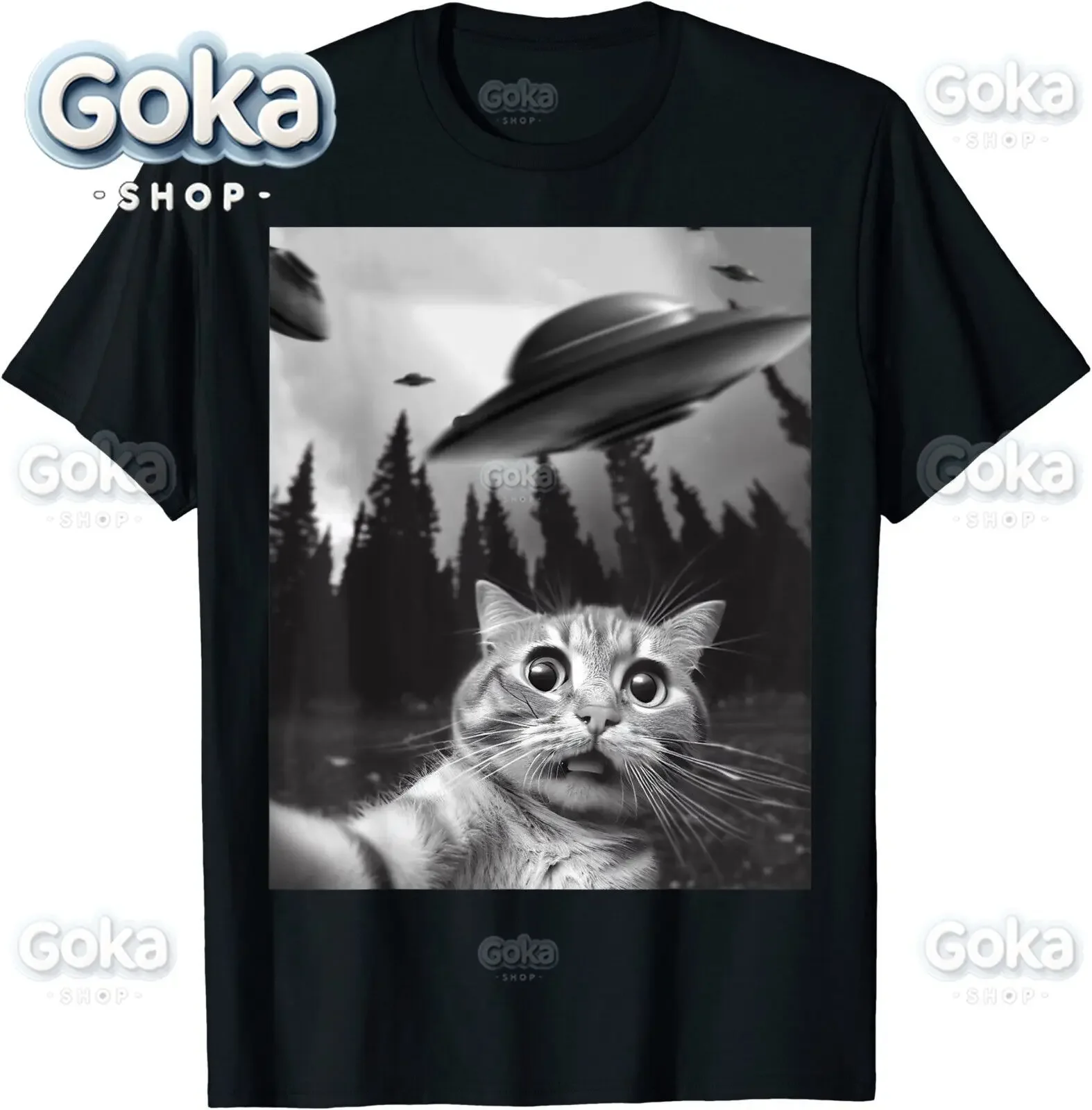 Camisetas con gráficos de OVNI y selfies de gatos, ropa para hombre, nuevas camisetas y tops, camisetas de algodón para mujer, camisetas estampadas, ropa Y2K, lindas y divertidas camisetas